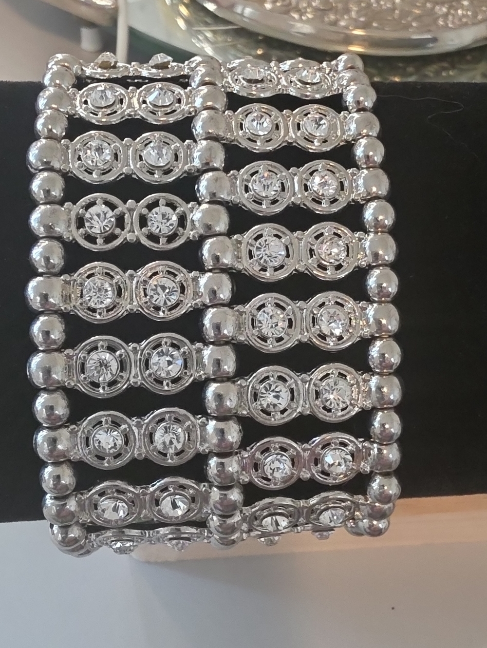 Silver Tone Crystal Stretch Bracelet - Women Jewelry